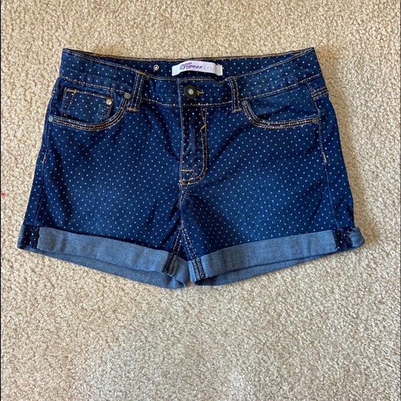 Vigoss Polka Dot Cuffed Denim Shorts - Picture 1 of 7